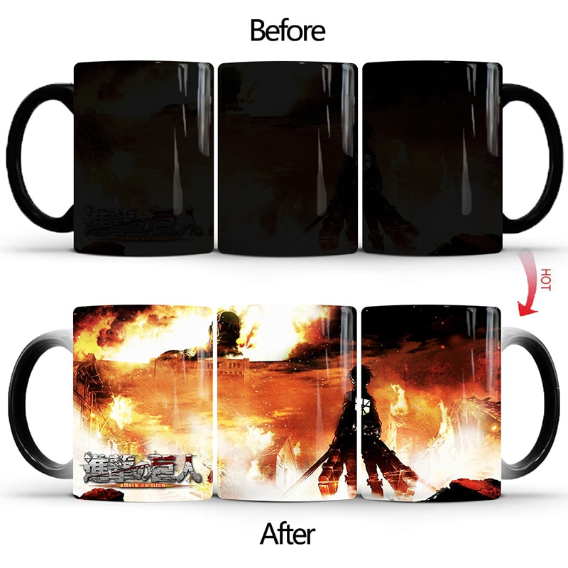 1pcs 350ml new attack on titan color changing mug home ceramic coffee milk cup creative birthday gift for children friends kids 13 - Attack On Titan Shop