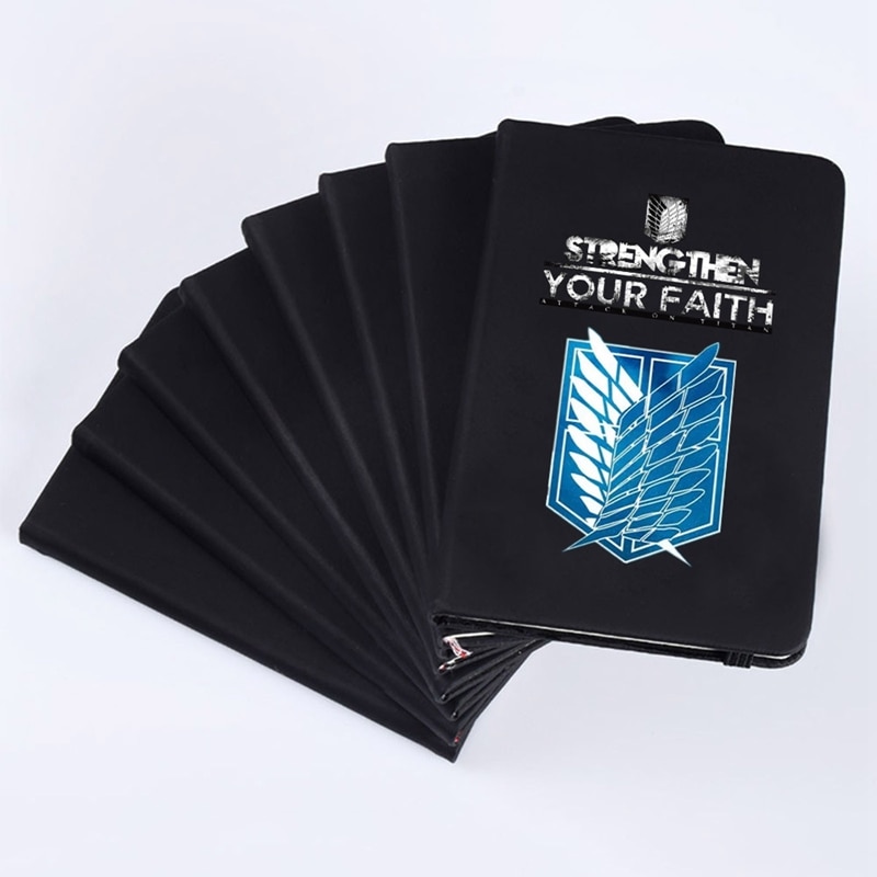 Anime Attack on Titan Strength Your Faith Notebook Black PU Cover Lined Writing Pages Note Taking - Attack On Titan Shop
