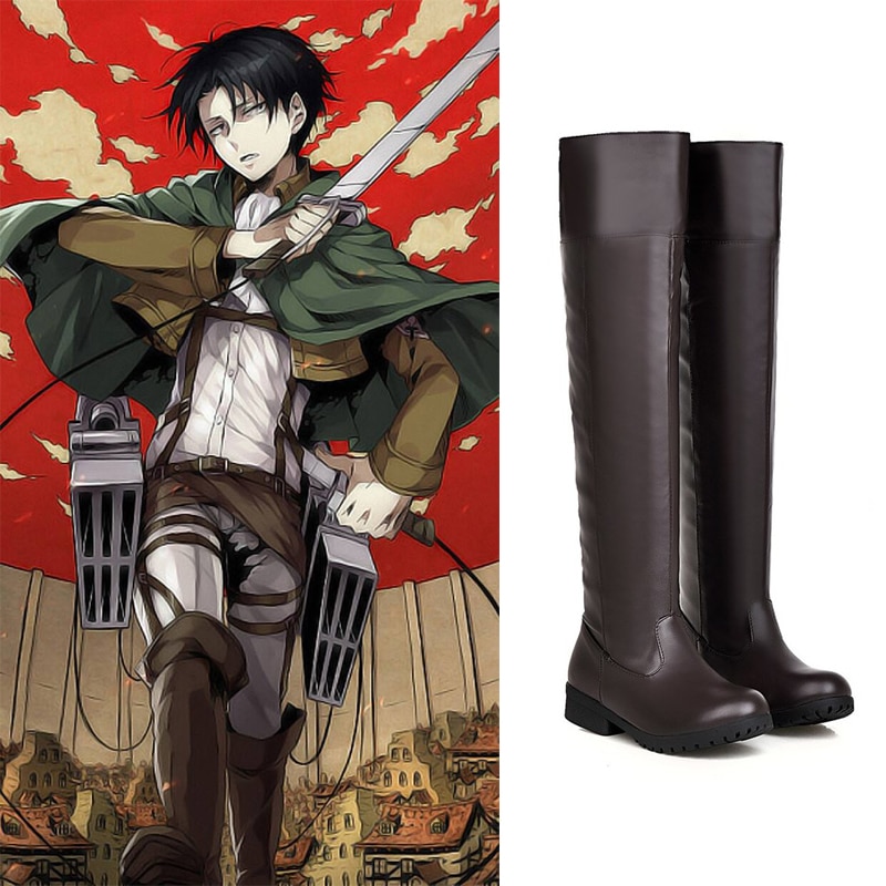 Anime Cosplay Attack on Titan Shoes Eren Jager Thigh Boot Mikasa Ackerman Armin Arlert Brown Kinky 1 - Attack On Titan Shop
