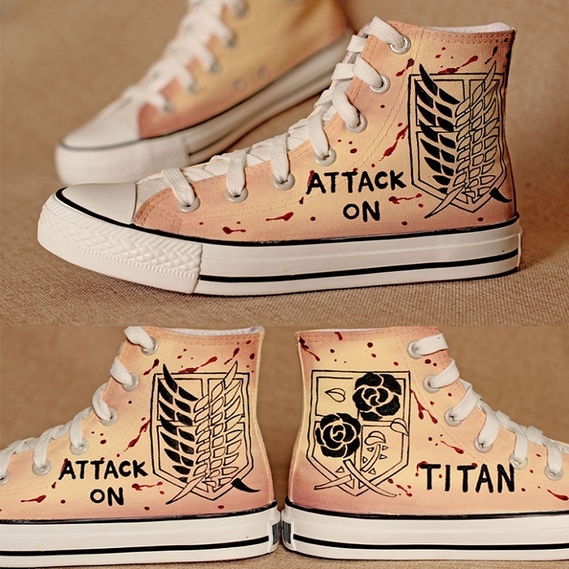 High Q Unisex Japan Anime Attack on Titan Casual Punk Rock Canvas shoe plimsolls Rope soled - Attack On Titan Shop