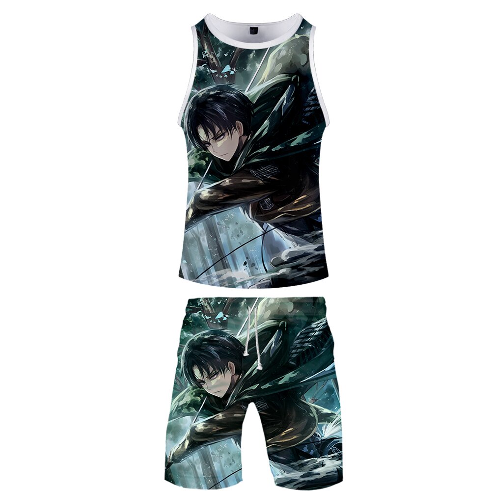 High Quality 3D Attack On Titan Two Piece Set Summer Baseball Tank Tops Beach Shorts Casual 2 - Attack On Titan Shop