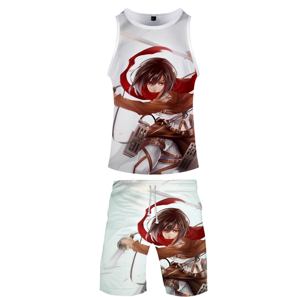 High Quality 3D Attack On Titan Two Piece Set Summer Baseball Tank Tops Beach Shorts Casual - Attack On Titan Shop
