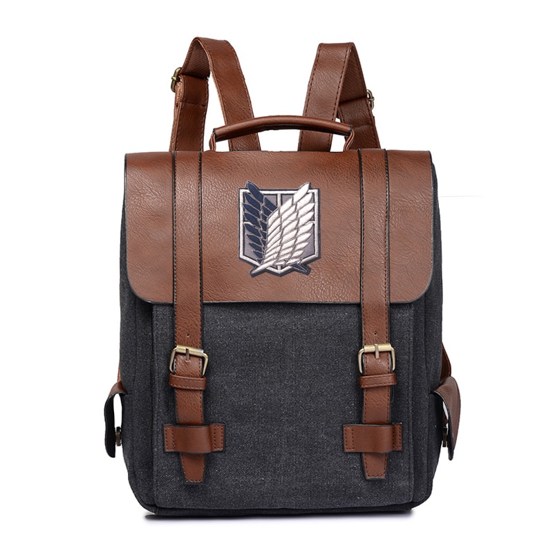 Attack on Titan Anime Cosplay Backpack Vintage Canvas Backpacks Leather School Bag Portable Travel Bag Back 1 - Attack On Titan Shop